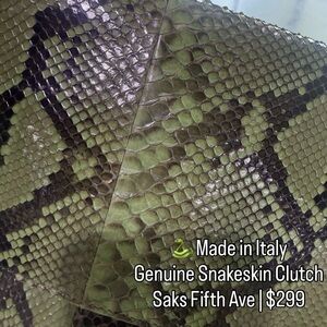 Saks Fifth Avenue Green and Black Snakeskin Clutch